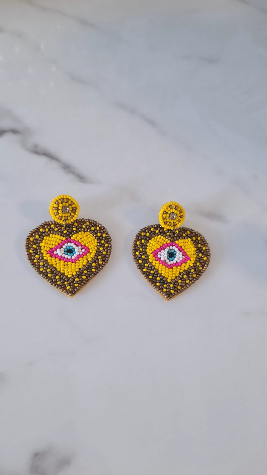 Beaded Eye Heart Earrings