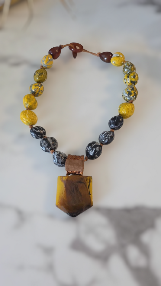 Leather Stone Multi Necklace