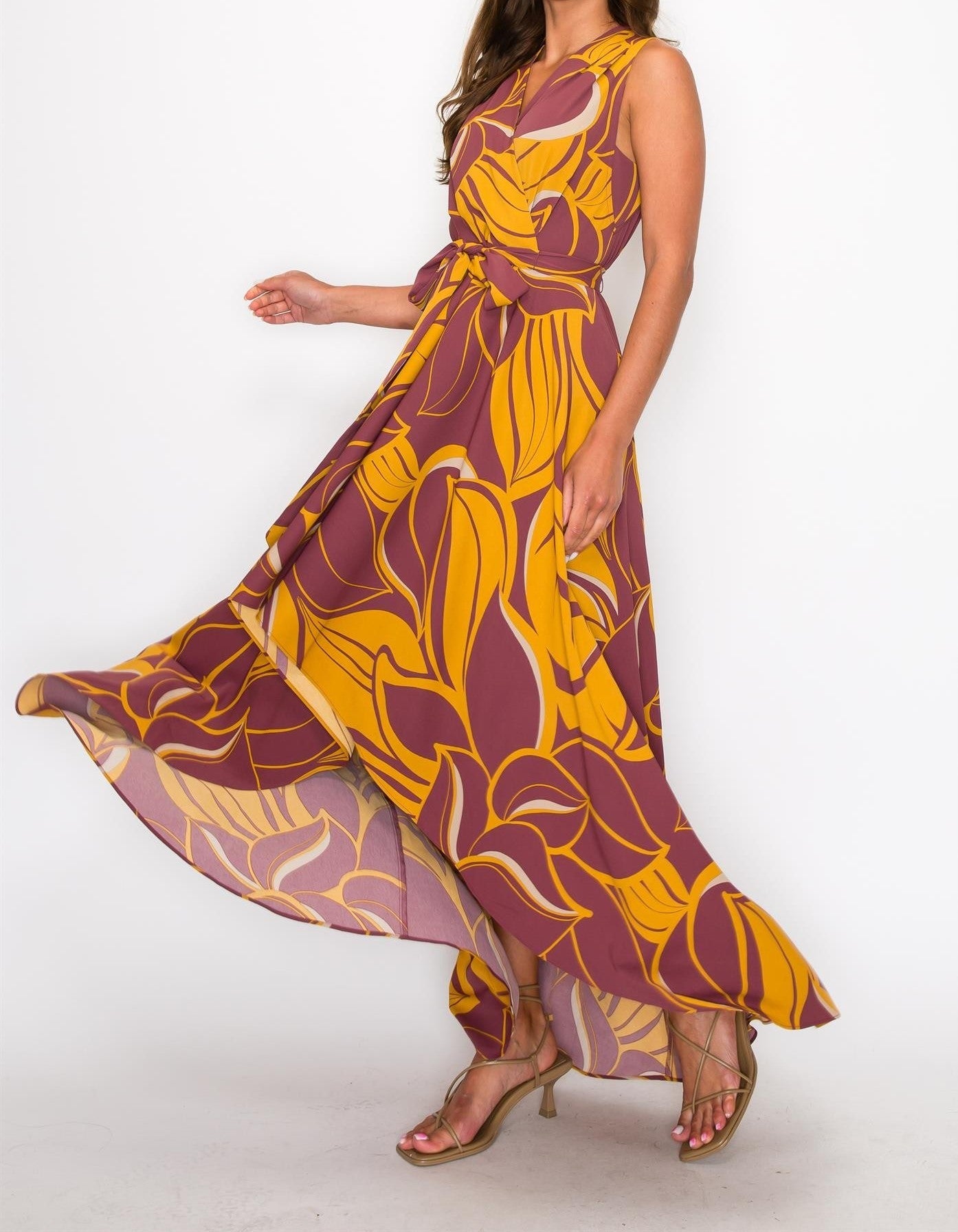 LEAF PRINT HIGH LOW DRESS