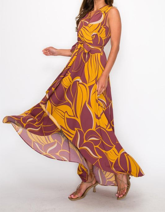 LEAF PRINT HIGH LOW DRESS