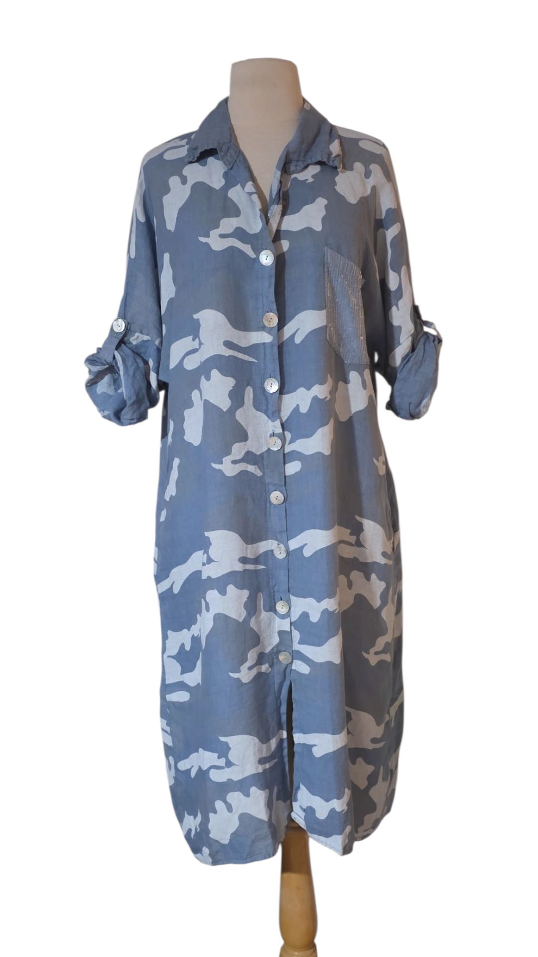 Adela Puro Lino Green Camo Dress