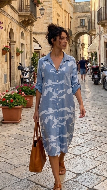 Adela Puro Lino Green Camo Dress