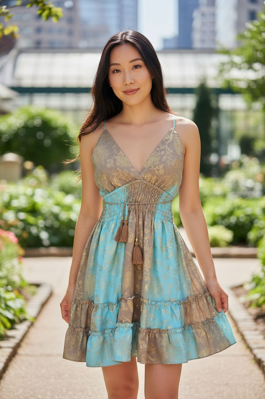 Golden Paradise Short Boho Dress