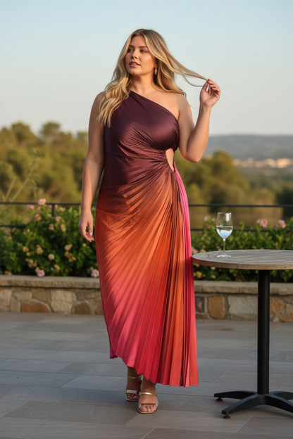 Katy Ombre Pleated Dress. Plus