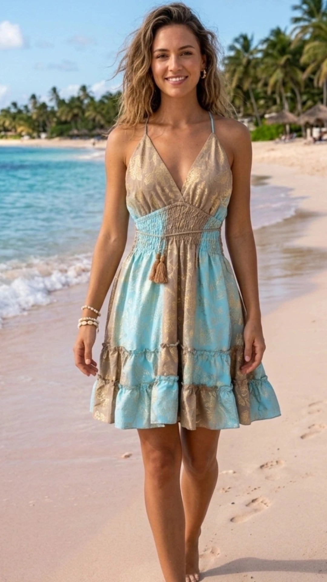 Golden Paradise Short Boho Dress